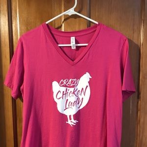 Pink Crazy Chicken Lady t-shirt, large.